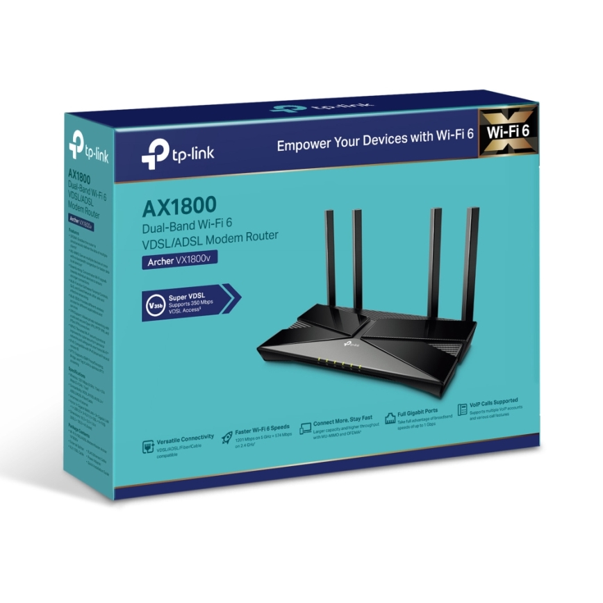 TP-Link - Dual-Band VDSL/ADSL Modem Router with Wi-Fi 6 Archer VX1800V