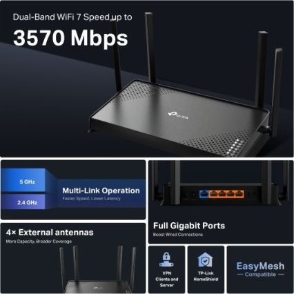 TP-Link - Dual-Band Wi-Fi 7 Router Archer BE220