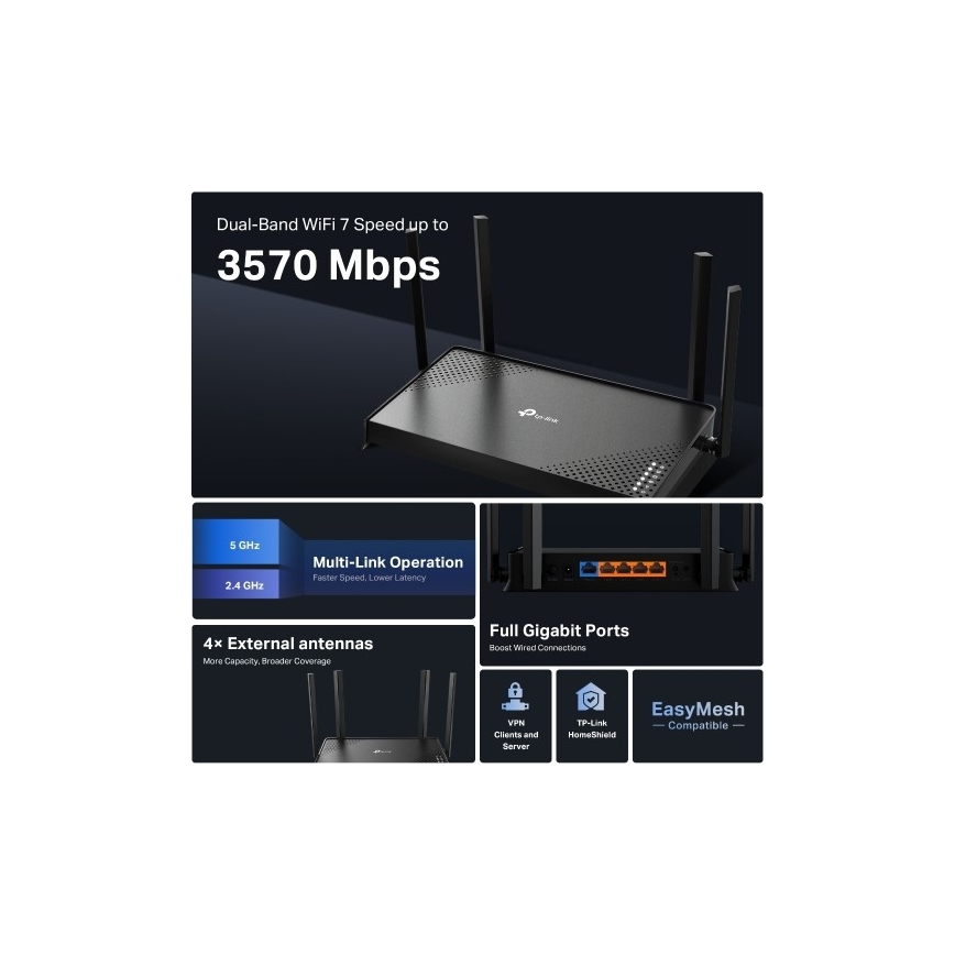 TP-Link - Dual-Band Wi-Fi 7 Router Archer BE220