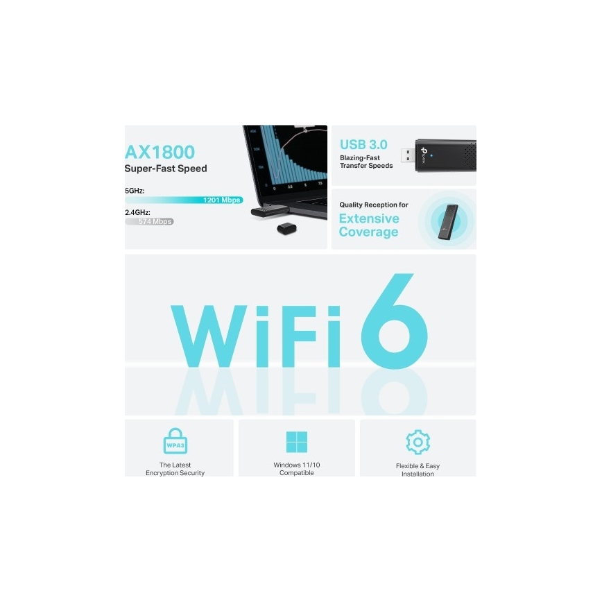 TP-Link - Dual-Band Wireless USB Adapter with Wi-Fi 6