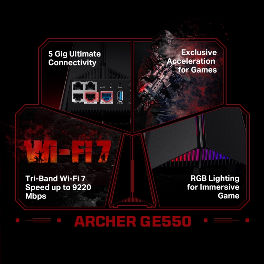 TP-Link - Gaming Tri-Band Wi-Fi 7 Router Archer GE550