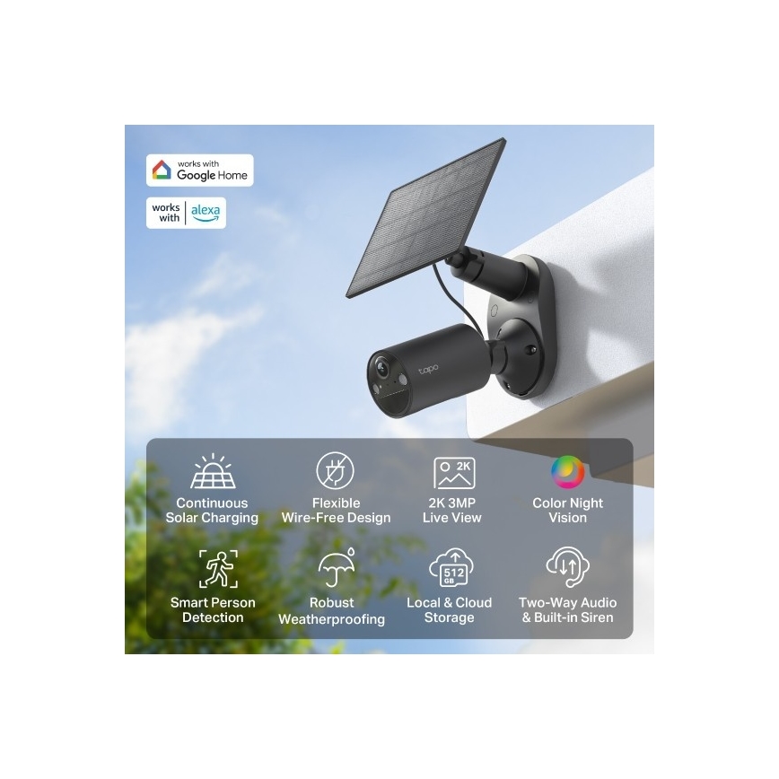 TP-Link - Outdoor Solar Camera with Sensor, IP65-rated, Wi-Fi