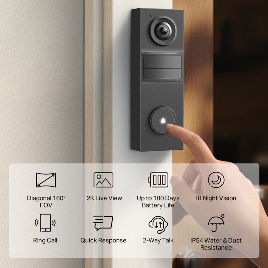 TP-Link - Smart mini Wi-Fi video doorbell