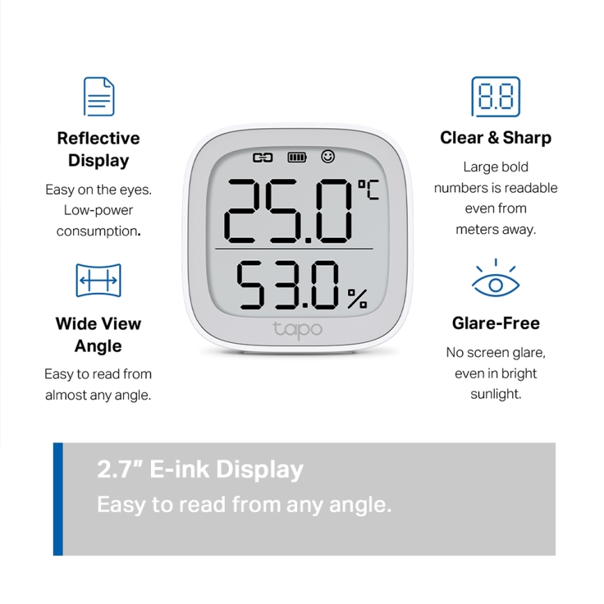 TP-Link - Smart Temperature and Humidity Monitor, 2x AAA