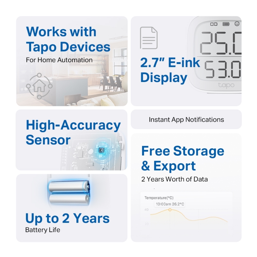 TP-Link - Smart Temperature and Humidity Monitor, 2x AAA