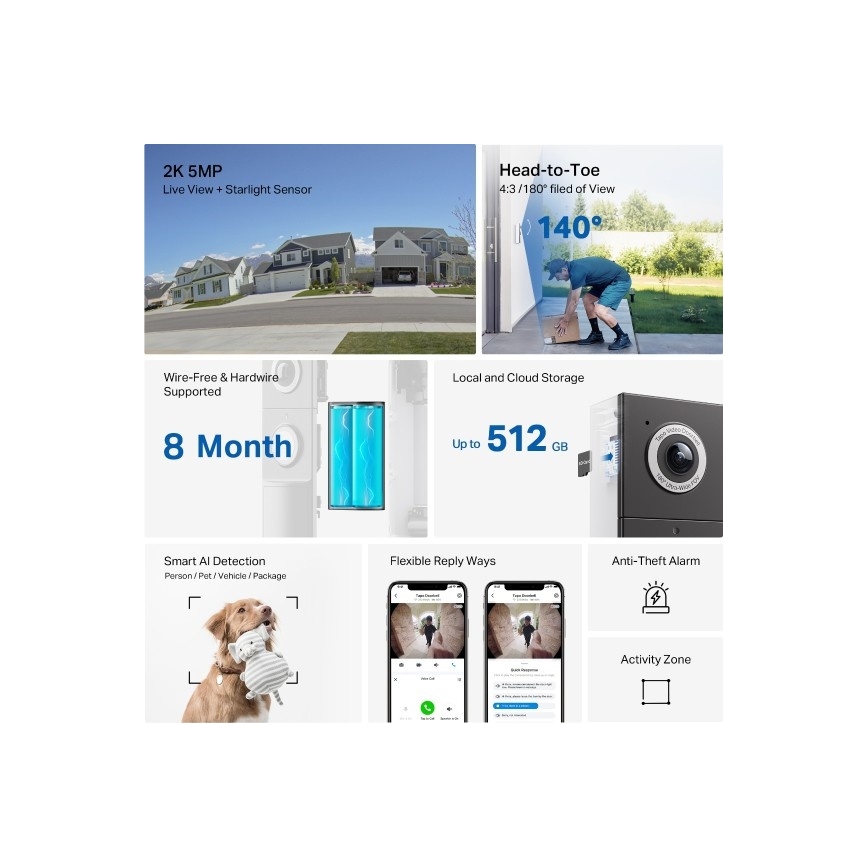 TP-Link - Smart Video Doorbell 2K 10000 mAh IP66 Wi-Fi Tuya