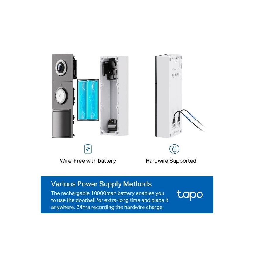TP-Link - Smart Video Doorbell 2K 10000 mAh IP66 Wi-Fi Tuya