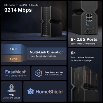 TP-Link - Tri-band Wi-Fi 7 Router Archer BE550