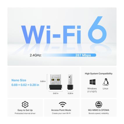TP-Link - Wireless Wi-Fi 6 USB nano adapter Archer TX1U Nano