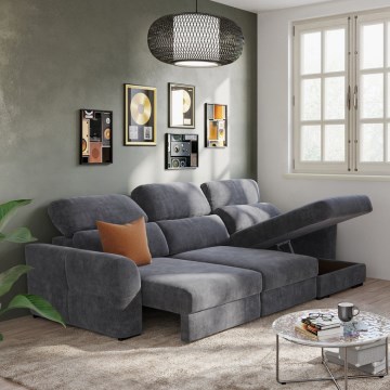 TRENTO Reversible Corner Sofa Bed, 3-Seater with Storage — Anthracite