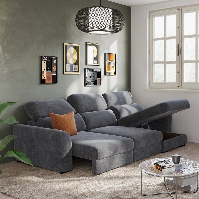 TRENTO Reversible Corner Sofa Bed, 3-Seater with Storage — Anthracite