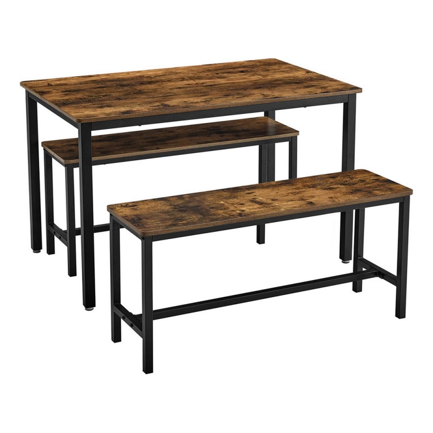 TREVOR bar table set with 2 benches, brown/black