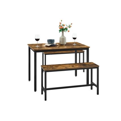 TREVOR bar table set with 2 benches, brown/black