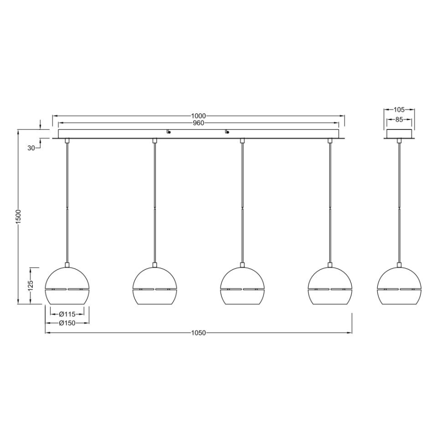 Trio - Chandelier on a string FLETCHER 4xE14/40W/230V matte chrome