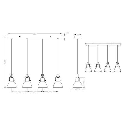 Trio - Chandelier on a string GINELLI 4xE14/28W/230V