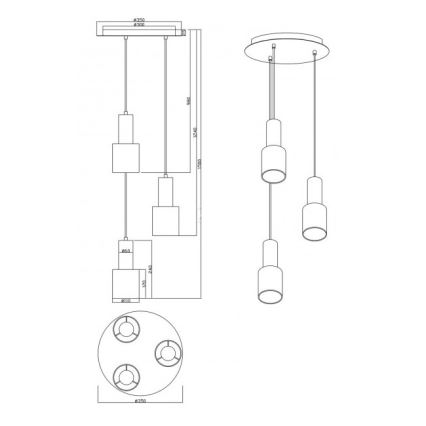 Trio - Chandelier on a string WAILER 3xGU10/5W/230V grey