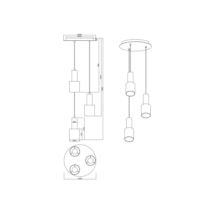 Trio - Chandelier on a string WAILER 3xGU10/5W/230V grey