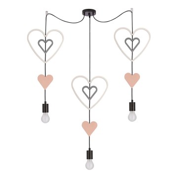 TRIO Children's pendant light on cable, 3xE27/20W/230V, pink/white/grey