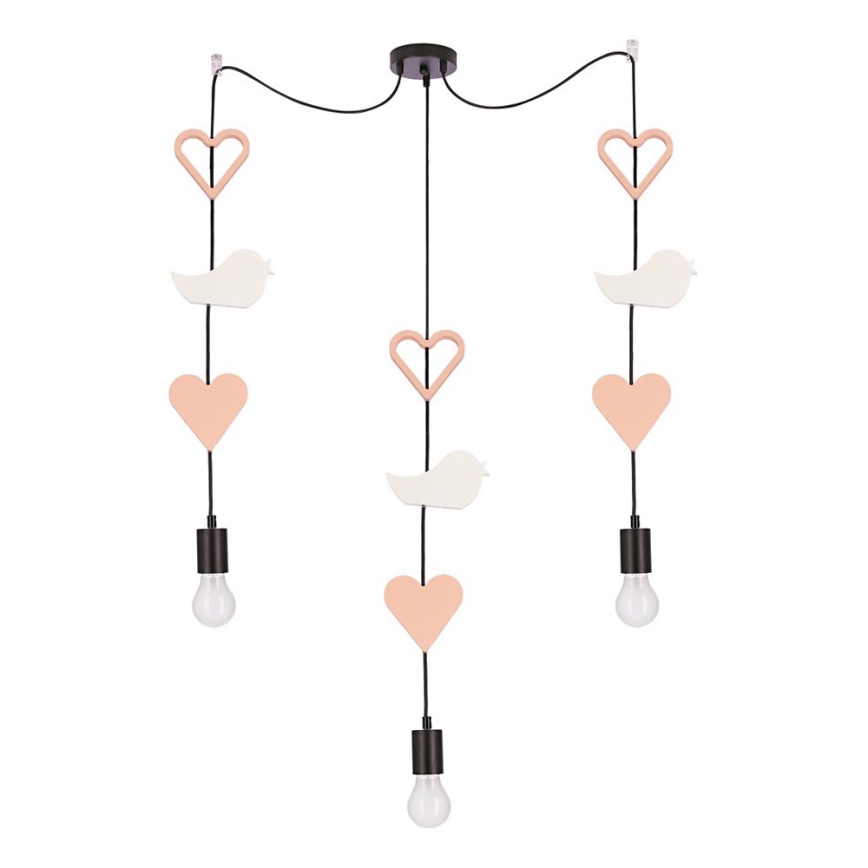 TRIO Kids' Pendant Light on Cable 3xE27/20W/230V Pink/White