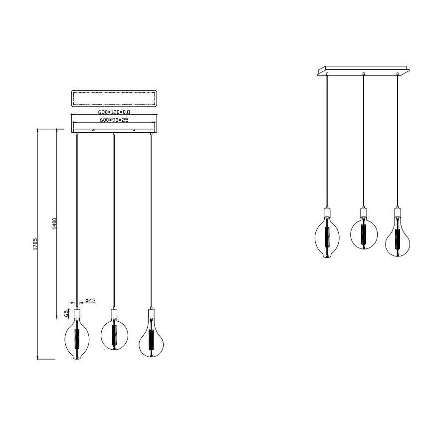 Trio - LED Dimmable chandelier on a string GINSTER 3xE27/8W/230V