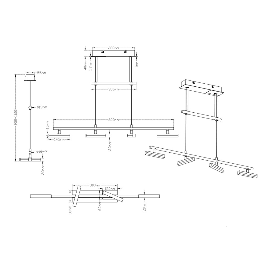 Trio - LED Dimmable chandelier on a string OPIUM 4xLED/4,5W/230V