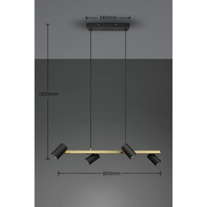 Trio - MARLEY cable-hung pendant 4xGU10/35W/230V black/gold