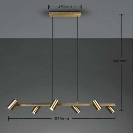 Trio - MARLEY cable-suspended pendant lamp 6xGU10/35W/230V brass