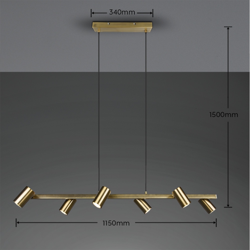 Trio - MARLEY cable-suspended pendant lamp 6xGU10/35W/230V brass