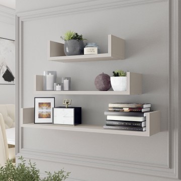 TRIO Set of 3 Wall-Mounted Shelves 11x40/60/80 cm, Cashmere