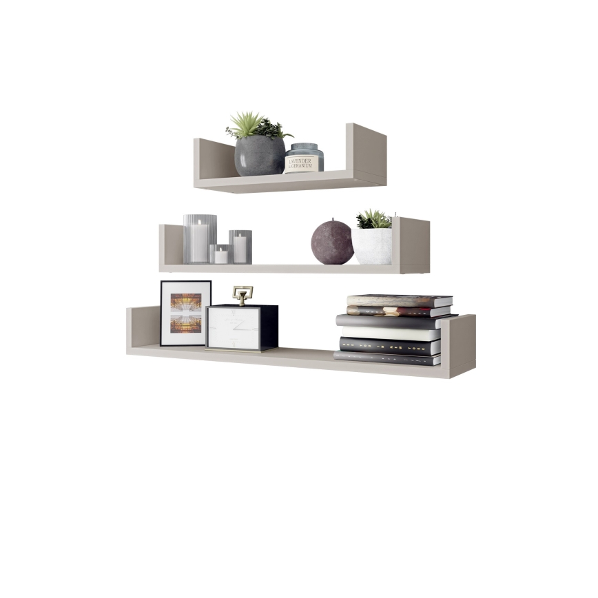 TRIO Set of 3 Wall-Mounted Shelves 11x40/60/80 cm, Cashmere