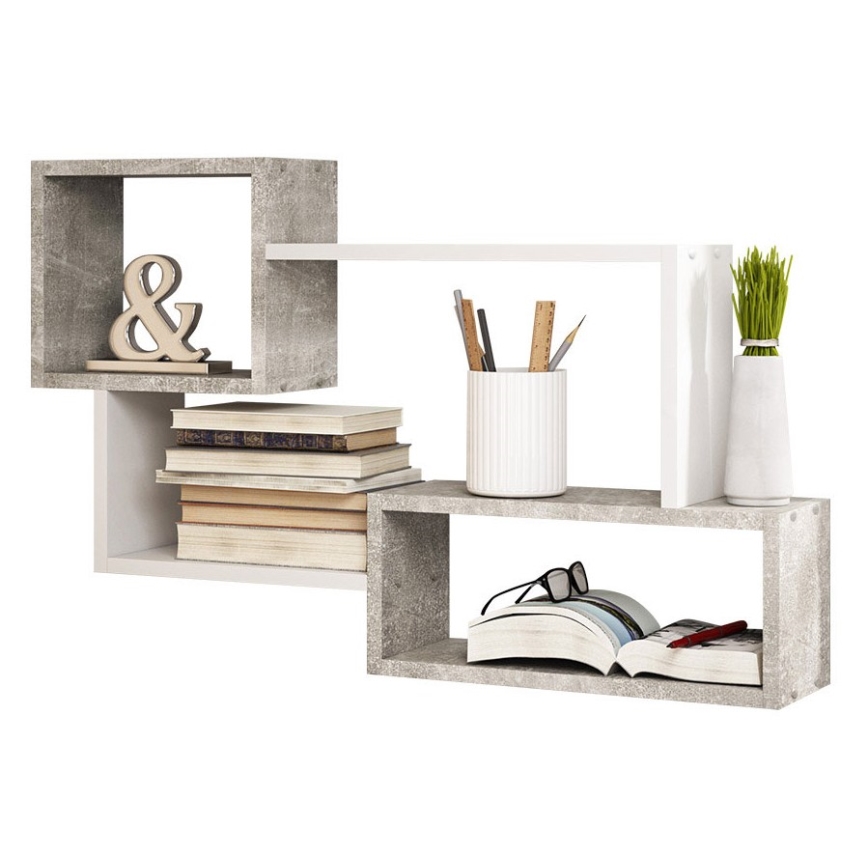 TRIO Wall-Mounted Shelf 87 x 54 x 18 cm, Grey/White