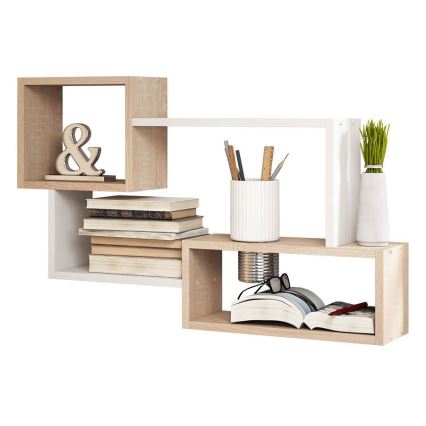 TRIO wall-mounted shelf 87 x 54 x 18 cm Sonoma oak/white