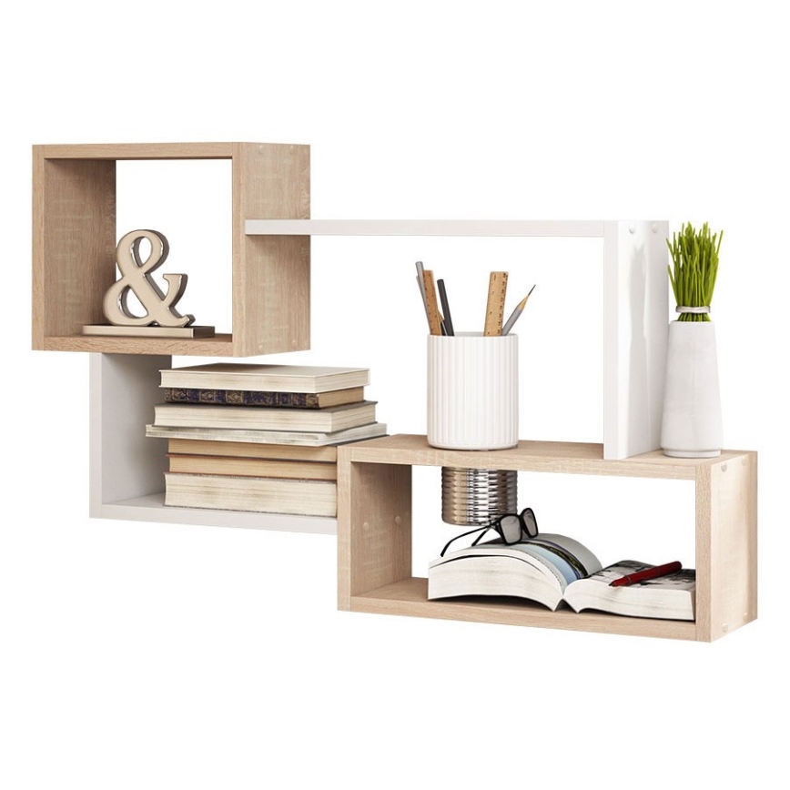 TRIO wall-mounted shelf 87 x 54 x 18 cm Sonoma oak/white