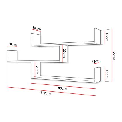 TRIO wall shelf 55 x 119 cm, graphite black