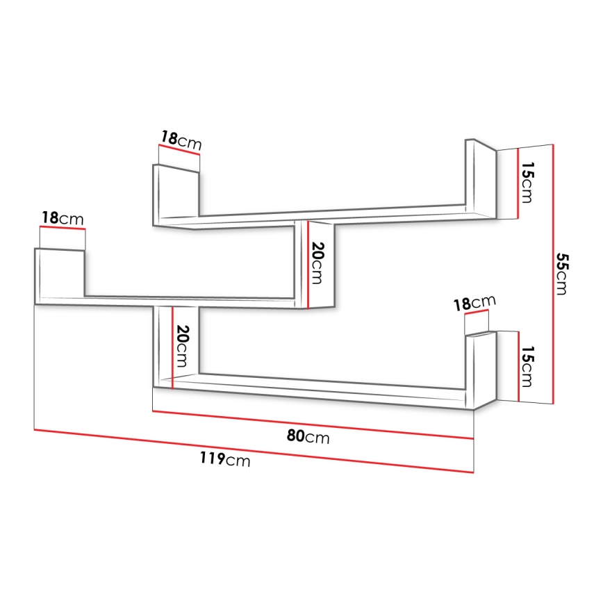 TRIO wall shelf 55 x 119 cm, graphite black