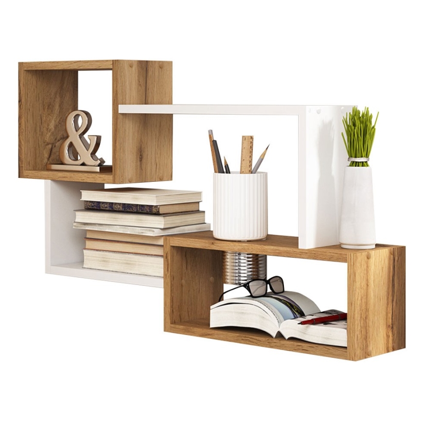 TRIO Wall Shelf 87 x 54 x 18 cm, Wotan Oak/White