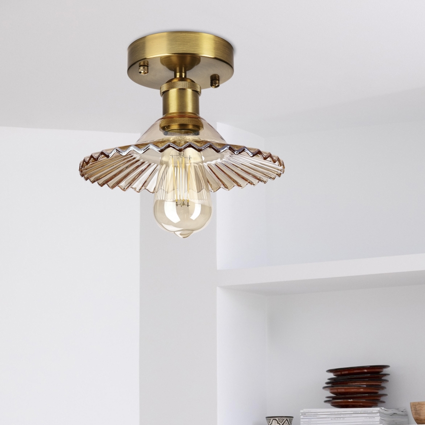 TRISH Flush-Mount Chandelier 1x E27/15W/230V, Gold/Smoked Beige