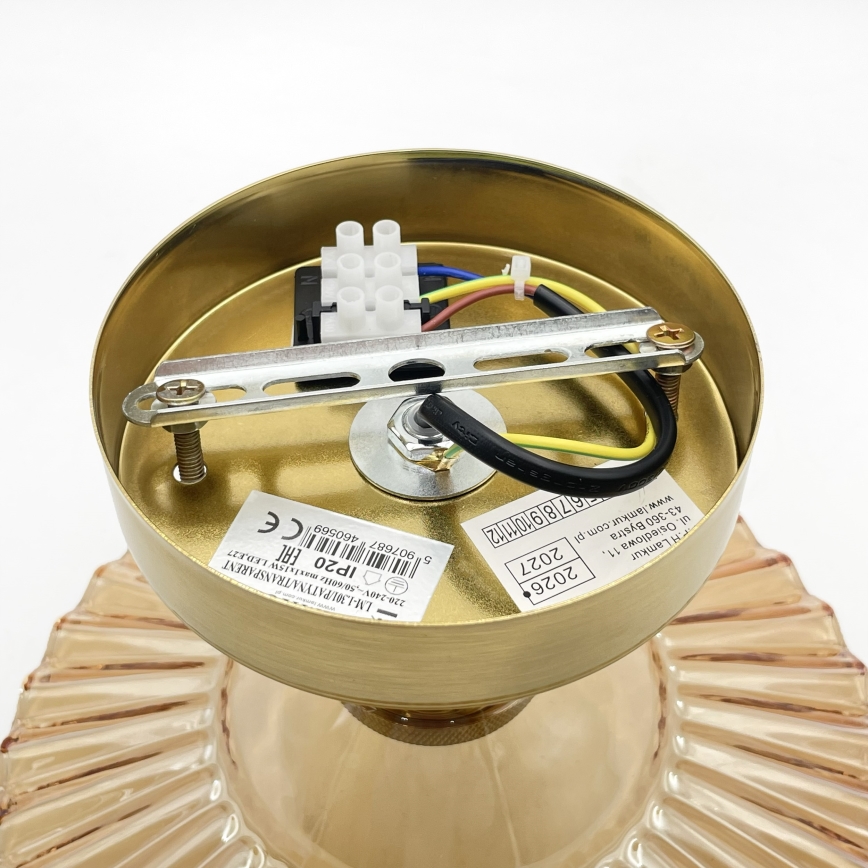 TRISH Flush-Mount Chandelier 1x E27/15W/230V, Gold/Smoked Beige