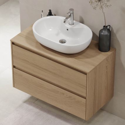 TRONDHEIM bathroom cabinet for 90 cm washbasin, oak