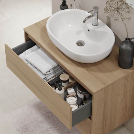 TRONDHEIM bathroom vanity for 90 cm sink, oak