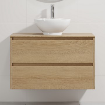 TRONDHEIM/DRAMMEN Bathroom vanity unit with basin, 90x57x46 cm, Oak/White