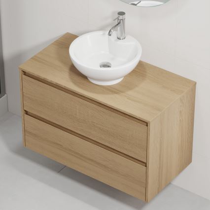 TRONDHEIM/DRAMMEN Bathroom vanity unit with basin, 90x57x46 cm, Oak/White