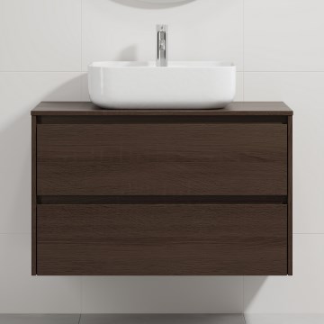 TRONDHEIM/KRISTIANSAND Bathroom vanity with basin, 90 x 57 x 46 cm, Walnut/White