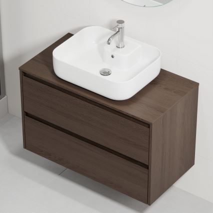 TRONDHEIM/KRISTIANSAND Bathroom vanity with basin, 90 x 57 x 46 cm, Walnut/White