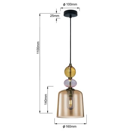 TROPEA Cable Pendant Lamp 1xE27/15W/230V — Black / Smoky Beige / Pink