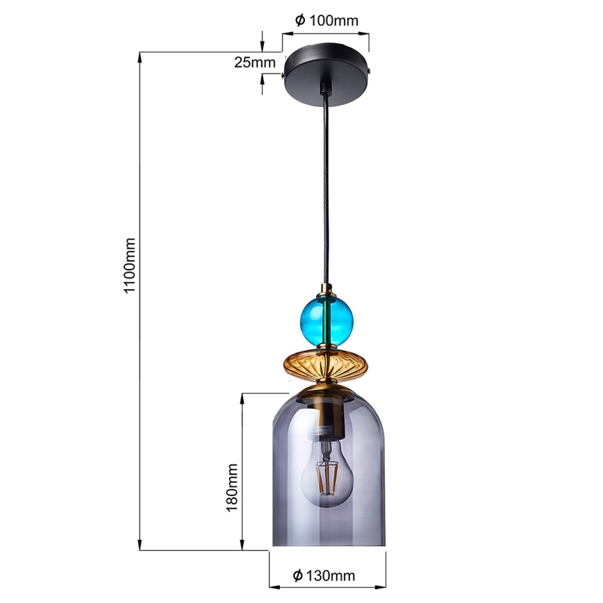TROPEA Cable Pendant Light 1xE27/15W/230V Black / Smoky Blue / Beige