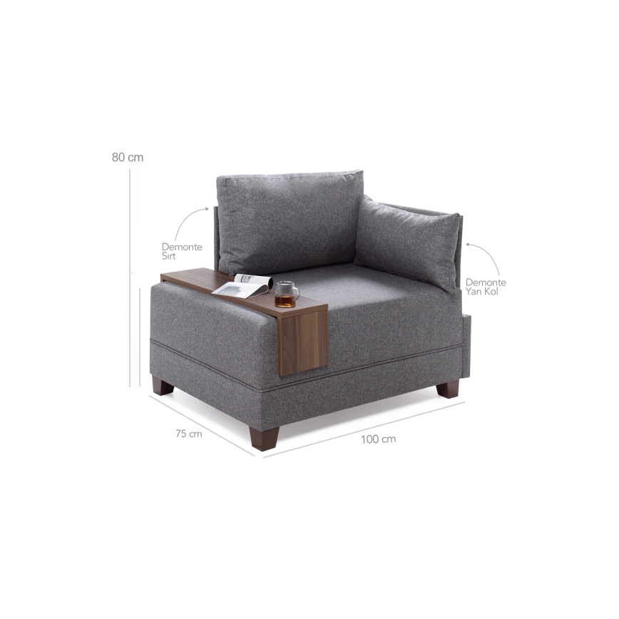 TULA Right-hand Grey Corner Armchair