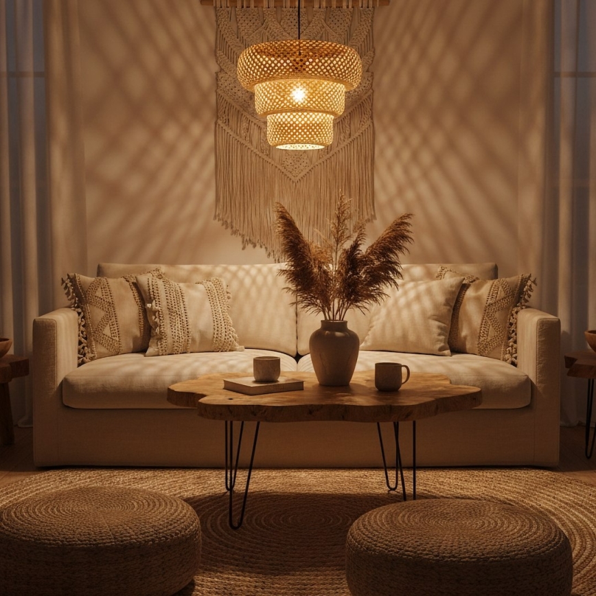 TULUM cord-hung pendant lamp 1xE27/15W/230V Ø 35 cm bamboo