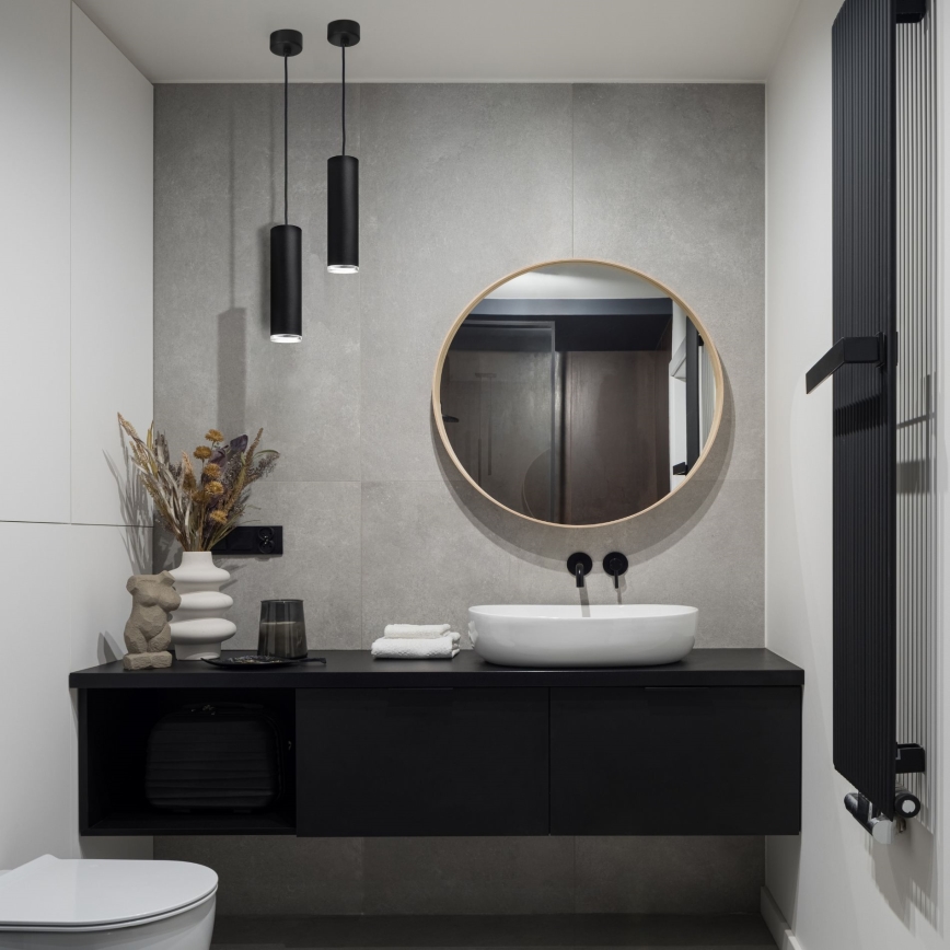 LED RGBW Dimmable Cable-Suspended Bathroom Pendant TURYN 1xGU10/4,8W/230V 3000K IP44 Black + Remote Control