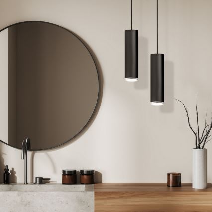 LED RGBW Dimmable Cable-Suspended Bathroom Pendant TURYN 1xGU10/6W/230V 3000K IP44 Black + Remote Control